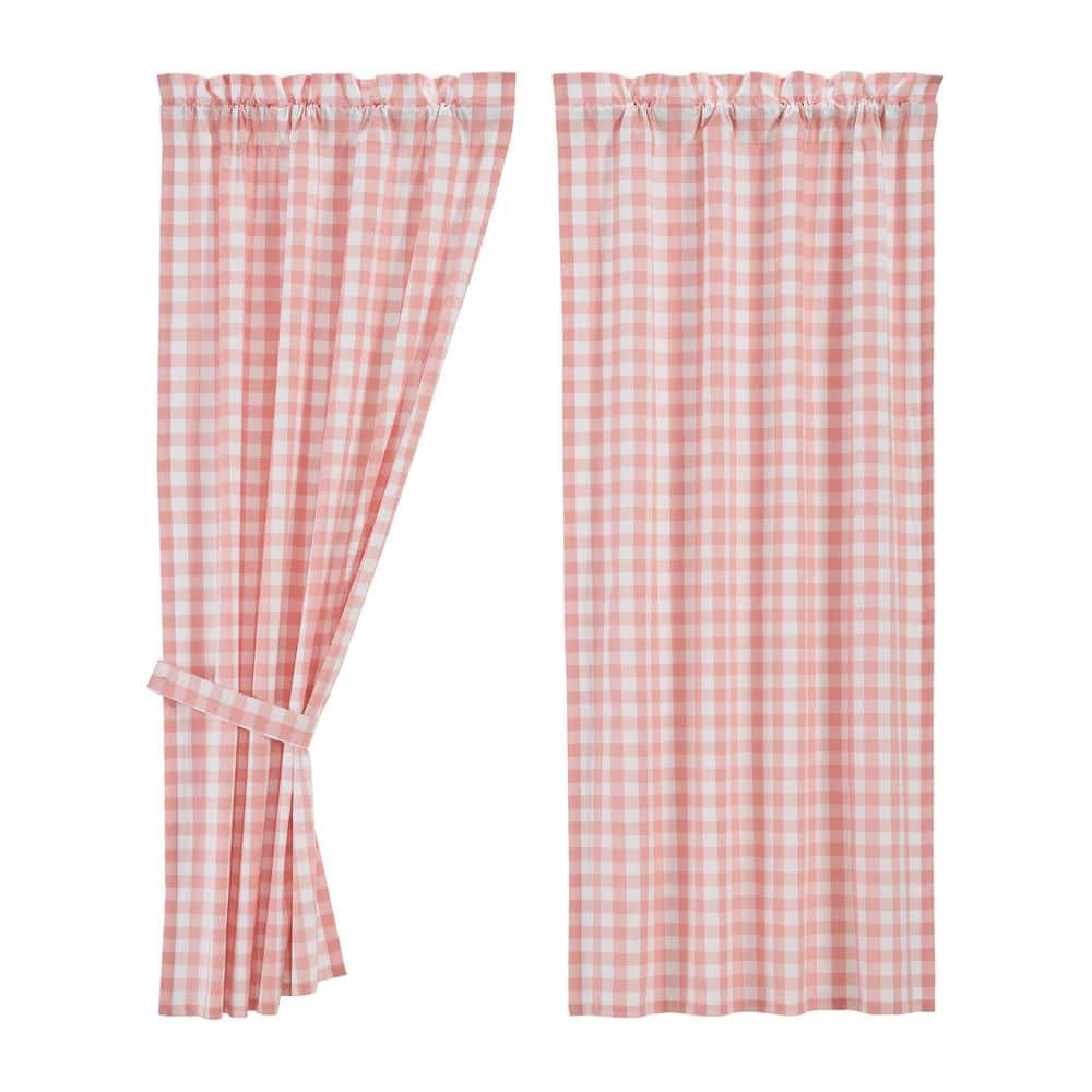 Annie Buffalo Check 36 in W x 63 in L Light Filtering Window Panel in Coral Soft White Pair