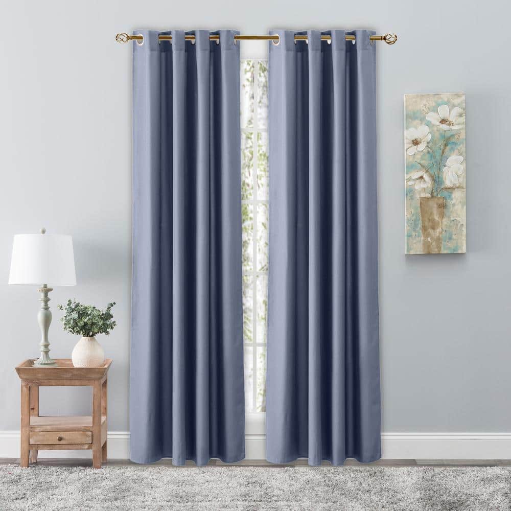 Cornflower Blue Woven Grommet Room Darkening Curtain – 56 in. W x 96 in. L