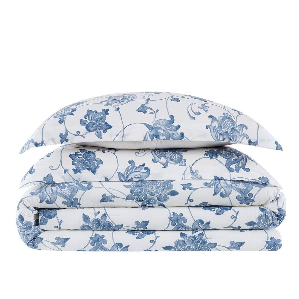 Estate Bloom 3 Piece Blue Cotton King Comforter Set