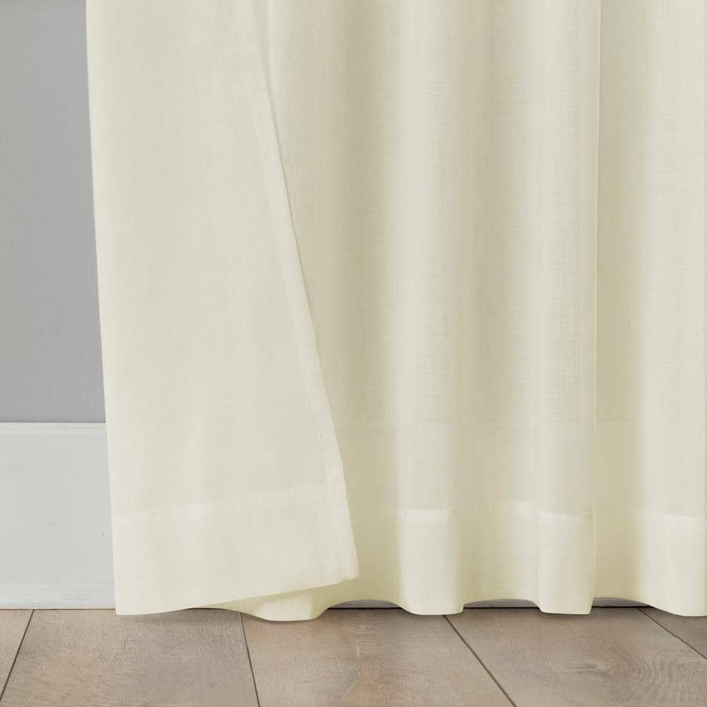 Coralie Cream 100% Cotton 50 in. W x 84 in. L Rod Pocket Sheer Curtain (Single Panel)