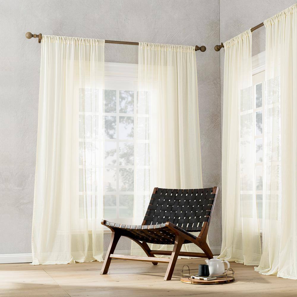 Coralie Cream 100% Cotton 50 in. W x 84 in. L Rod Pocket Sheer Curtain (Single Panel)