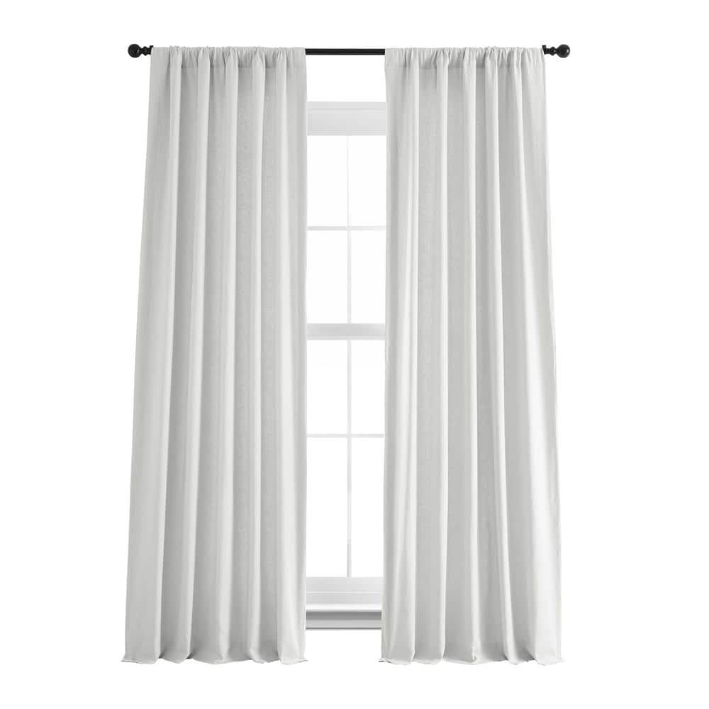 Crisp White French Linen Rod Pocket Room Darkening Curtain 50 in. W x 96 in. L Single Window Panel