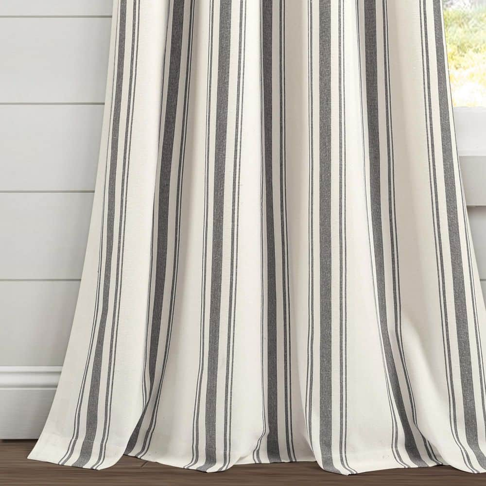 Farmhouse Stripe Yarn Dyed Eco-Friendly Recycled Cotton Window Curtain Panels Dark Gray 42X84 Set