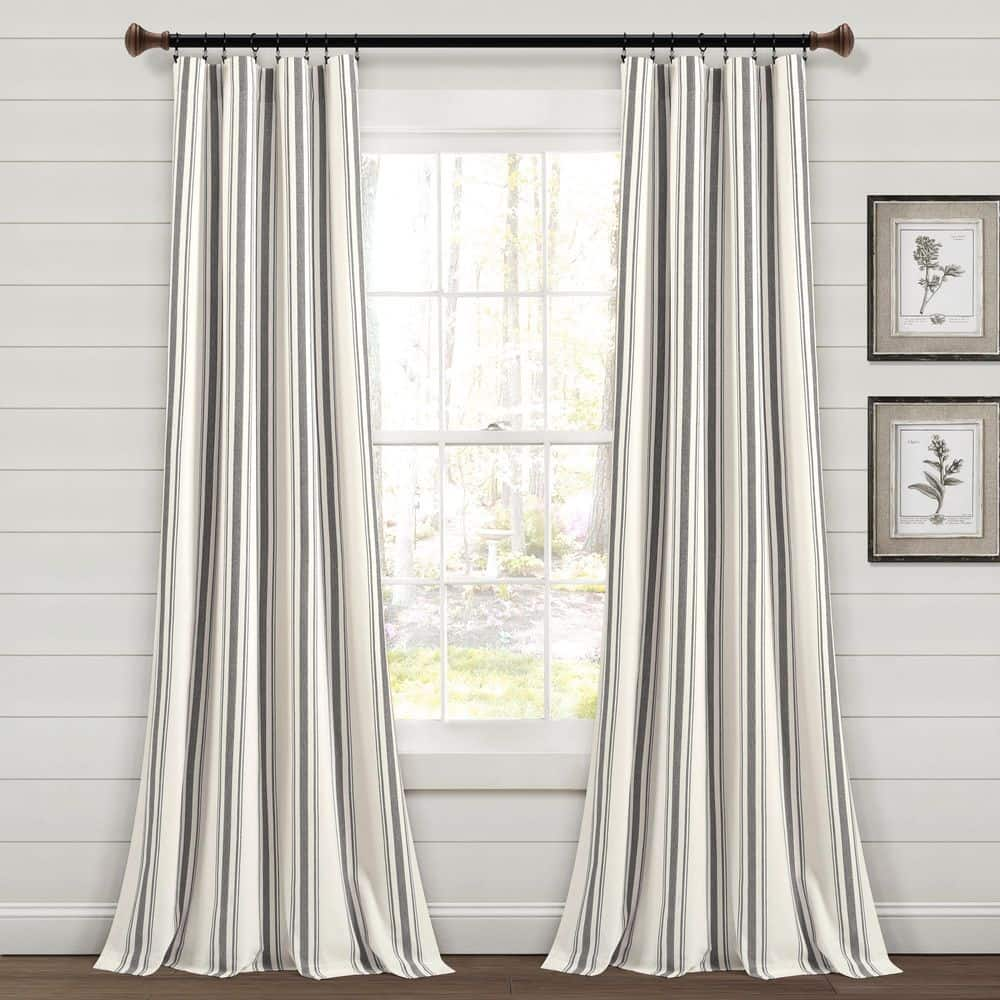 Farmhouse Stripe Yarn Dyed Eco-Friendly Recycled Cotton Window Curtain Panels Dark Gray 42X84 Set