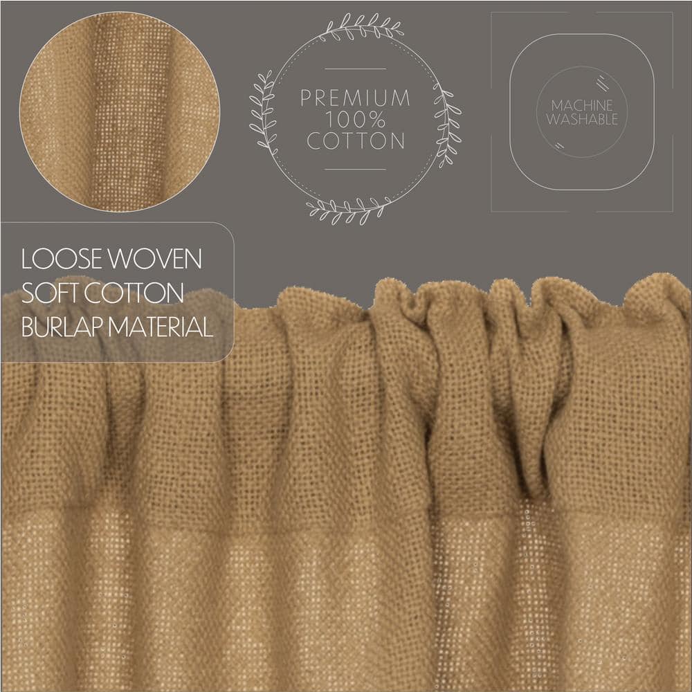 Burlap Natural Tan 36 in. W x 24 in. L Cotton Light Filtering Rod Pocket Curtain Window Panel Pair