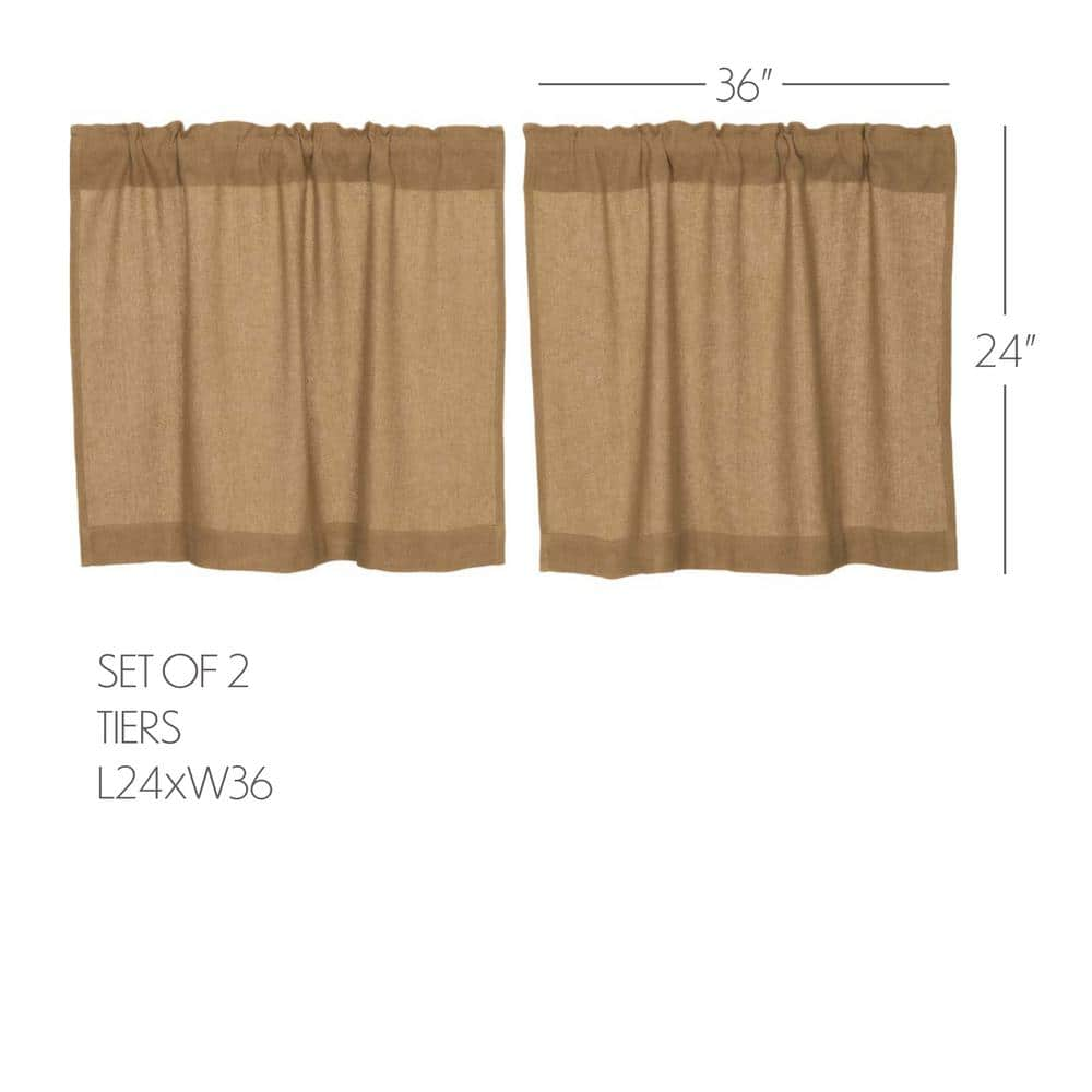 Burlap Natural Tan 36 in. W x 24 in. L Cotton Light Filtering Rod Pocket Curtain Window Panel Pair