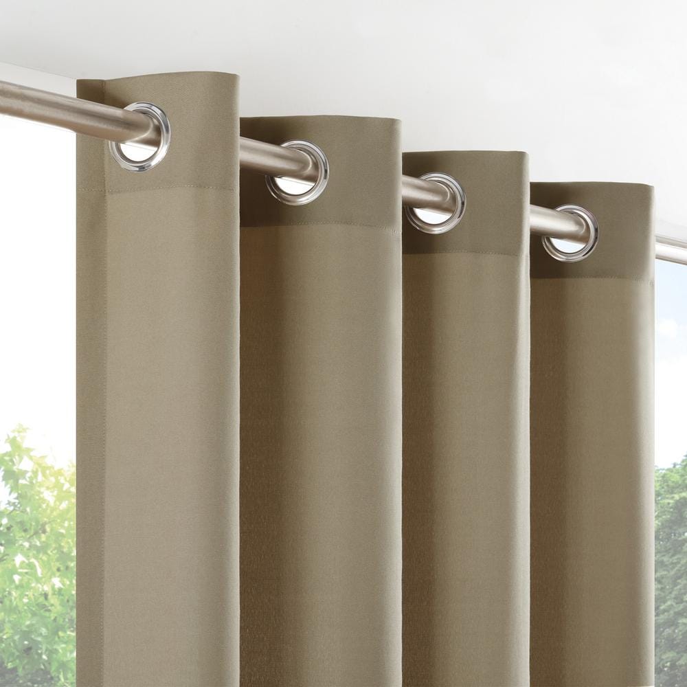 Hampton Dark Tan Solid Polyester 52 in. W x 95 in. L Light Filtering Single Outdoor Grommet Panel