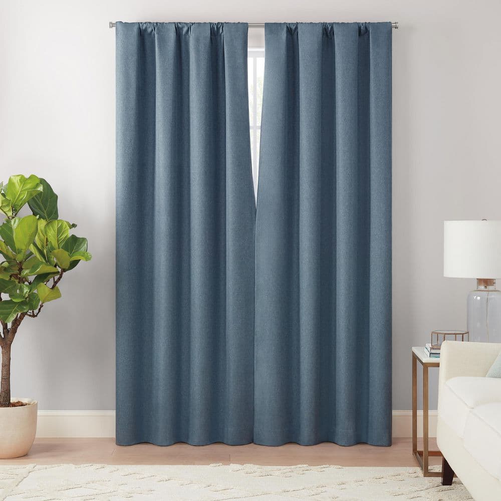 Magnitech Cannes Denim Solid Polyester 63 in. L x 40 in. W Blackout Rod Pocket Curtain