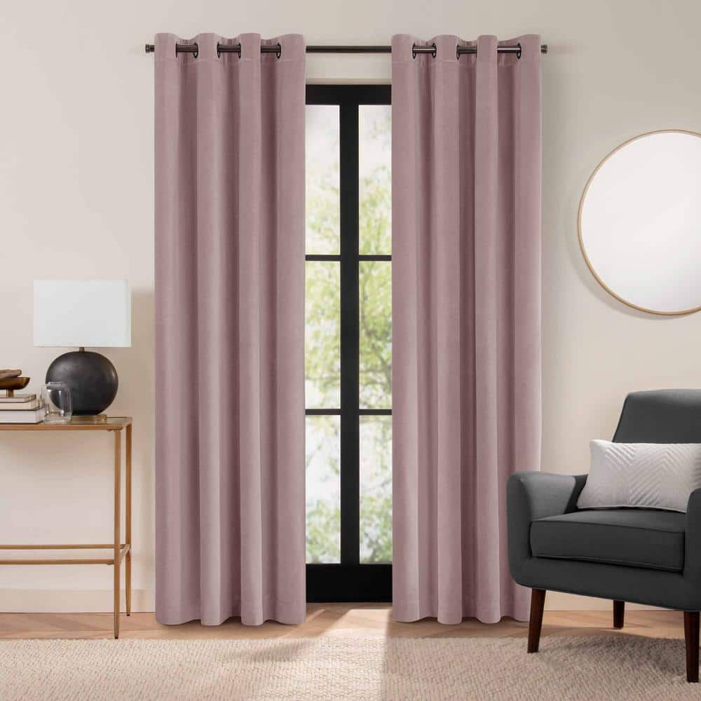 Luxury Cotton Velvet Dusty Rose Solid Cotton 84 in. L x 50 in. W 100% Blackout Single Panel Grommet Curtain