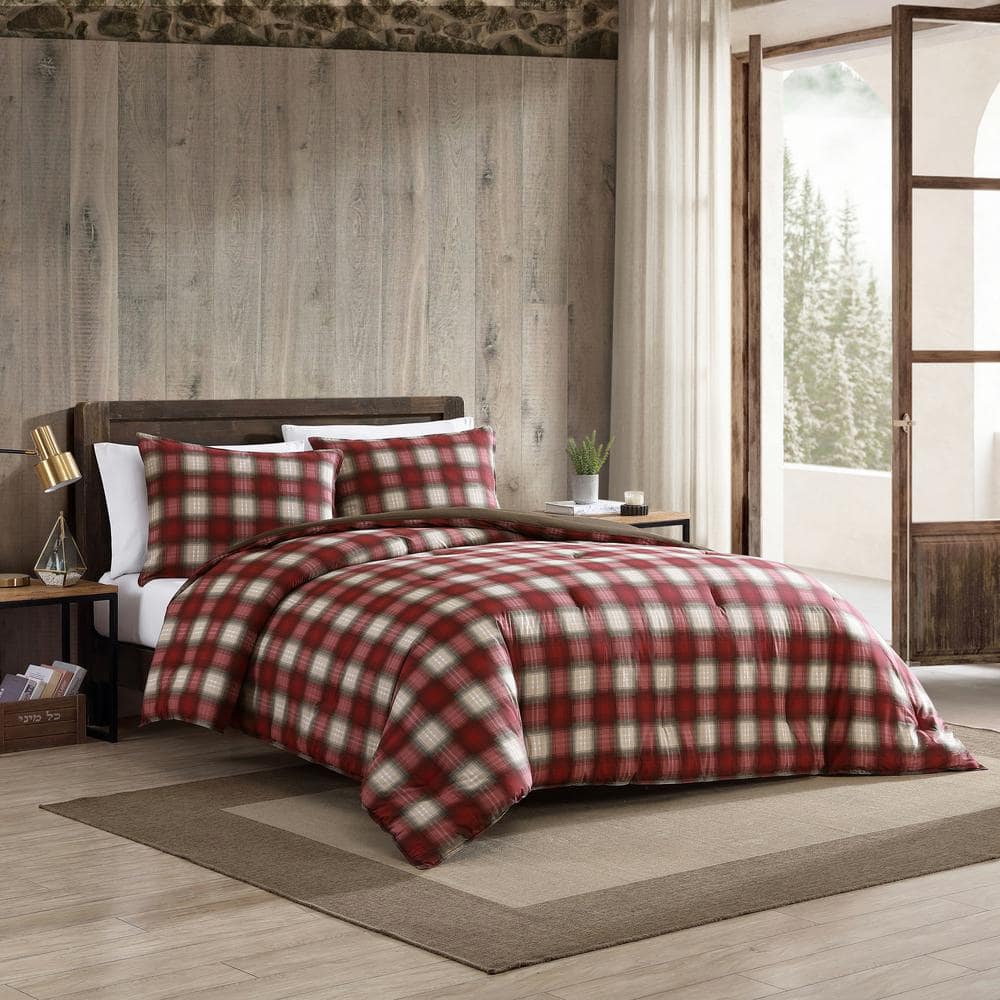 Navigation 3-Piece Red Plaid Cotton King Comforter Set