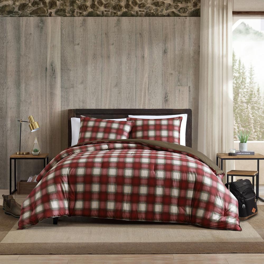 Navigation 3-Piece Red Plaid Cotton King Comforter Set