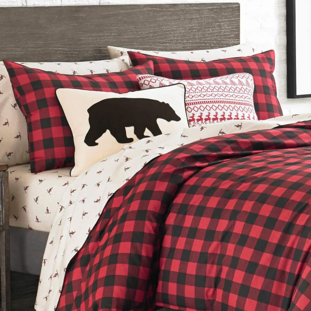 Mountain Plaid 3-Piece Scarlet Red Cotton Full/Queen Comforter Set