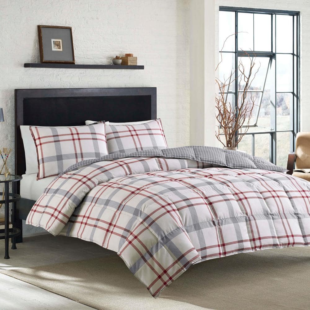 Portage Bay 3-Piece Beige Plaid Cotton Full/Queen Comforter Set