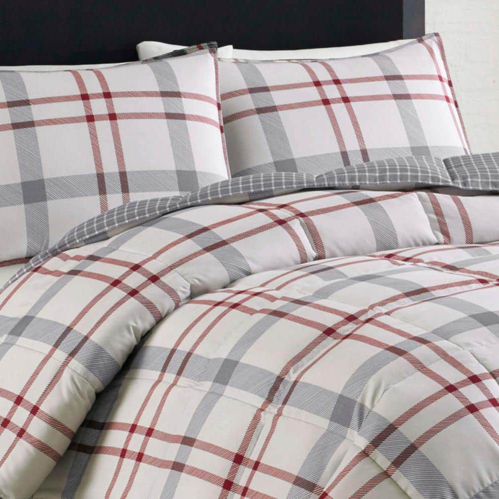 Portage Bay 3-Piece Beige Plaid Cotton Full/Queen Comforter Set