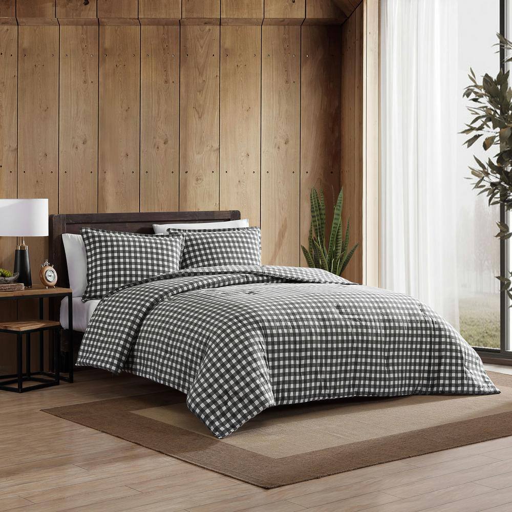 Preston 2-Piece Gray Plaid Cotton Blend Twin Comforter Set