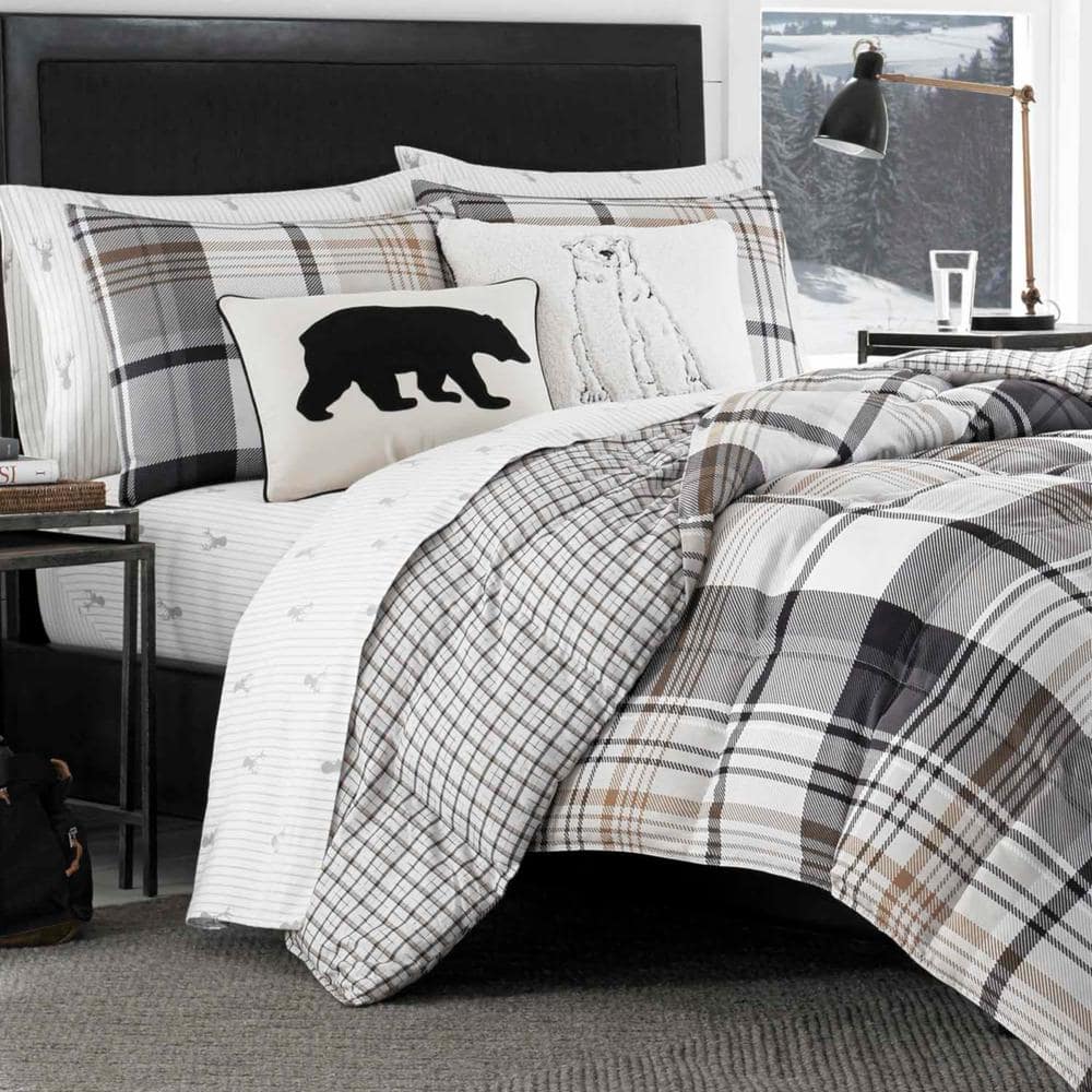 Normandy 3-Piece Black Plaid Micro Suede Full/Queen Comforter Set