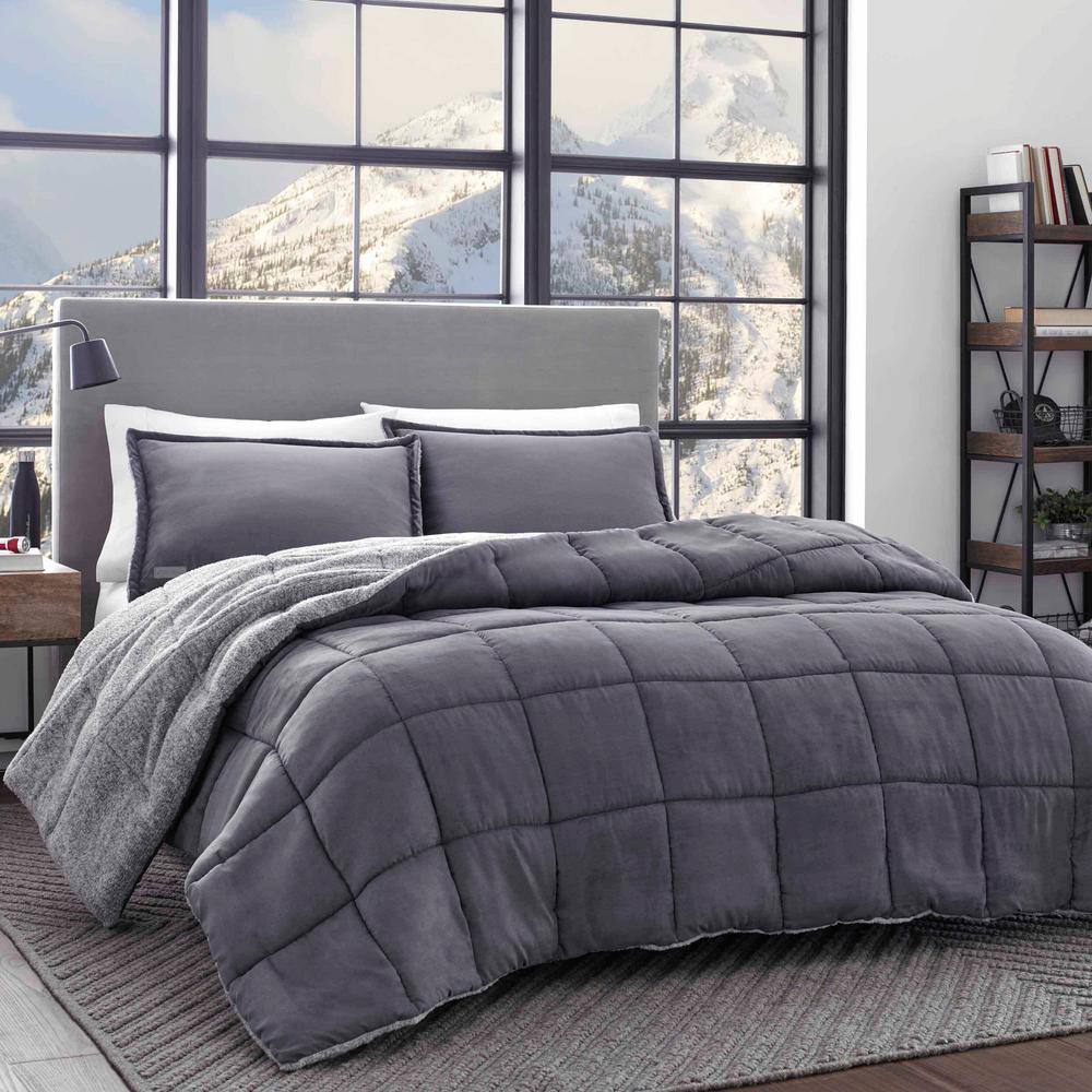 Sherwood 3-Piece Gray Solid Micro Suede Full/Queen Comforter Set