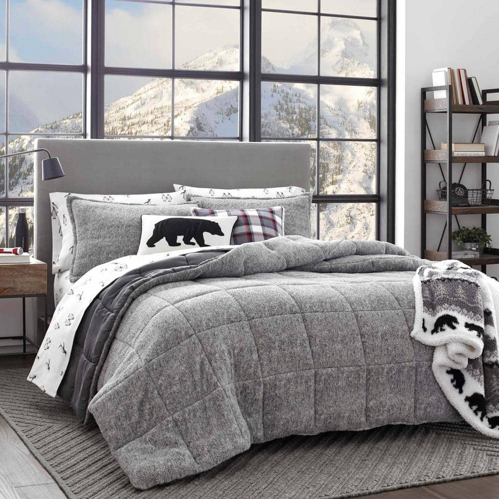 Sherwood 3-Piece Gray Solid Micro Suede Full/Queen Comforter Set