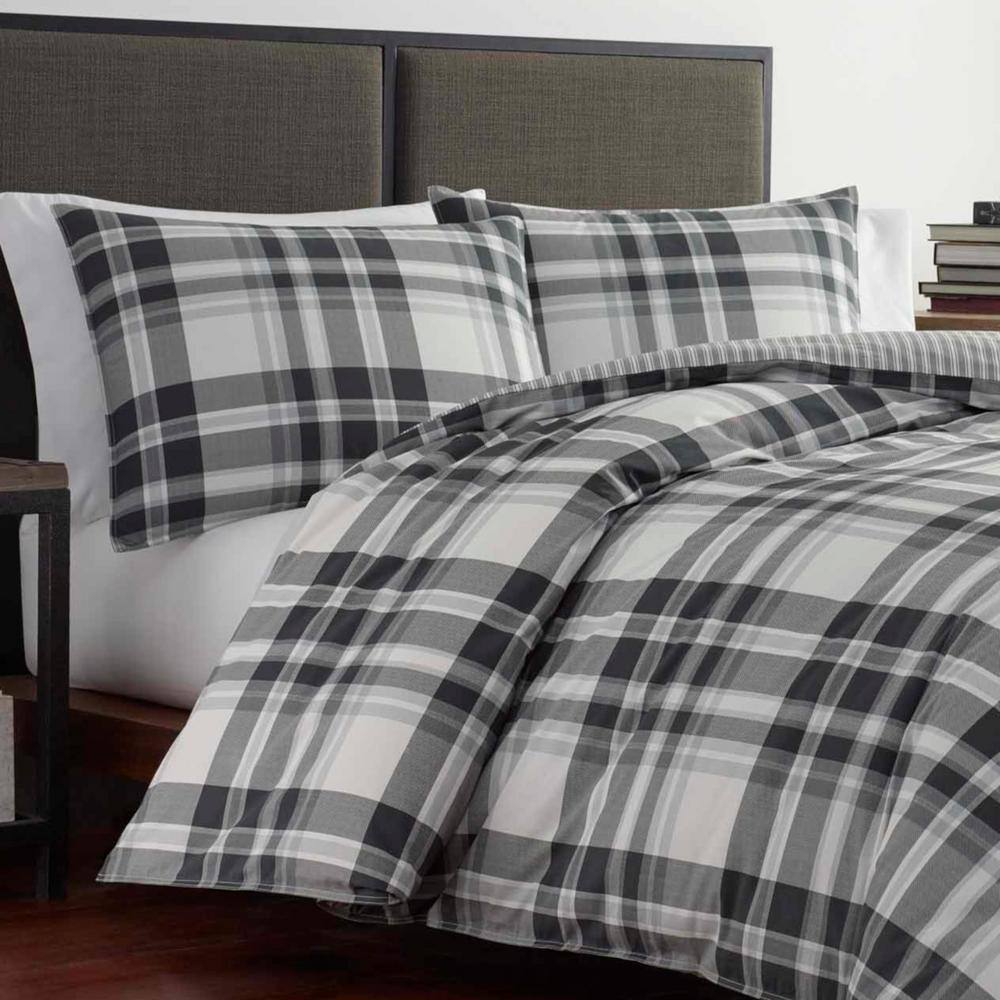 Coal Creek 3-Piece White Plaid Cotton Full/Queen Comforter Set