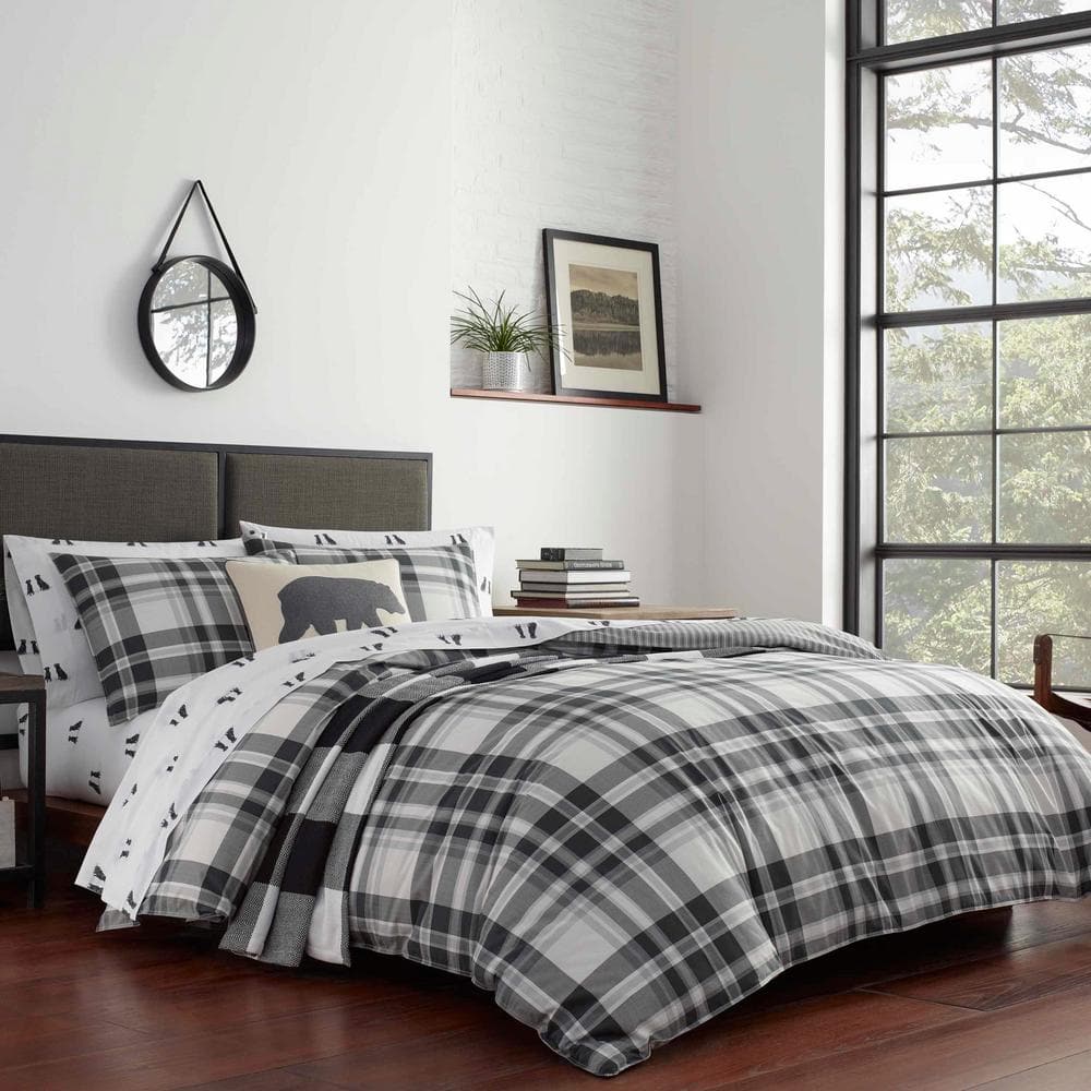 Coal Creek 3-Piece White Plaid Cotton Full/Queen Comforter Set