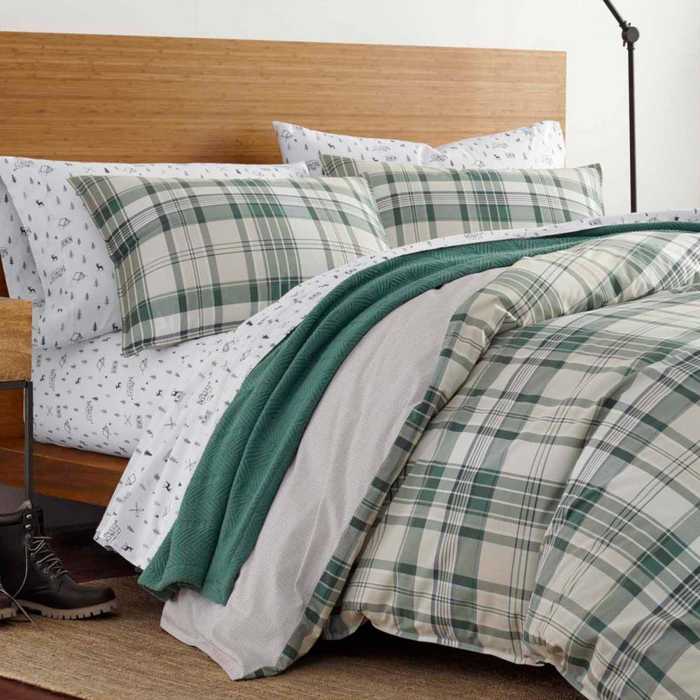 Timbers 3-Piece Green Plaid Cotton King Comforter Set