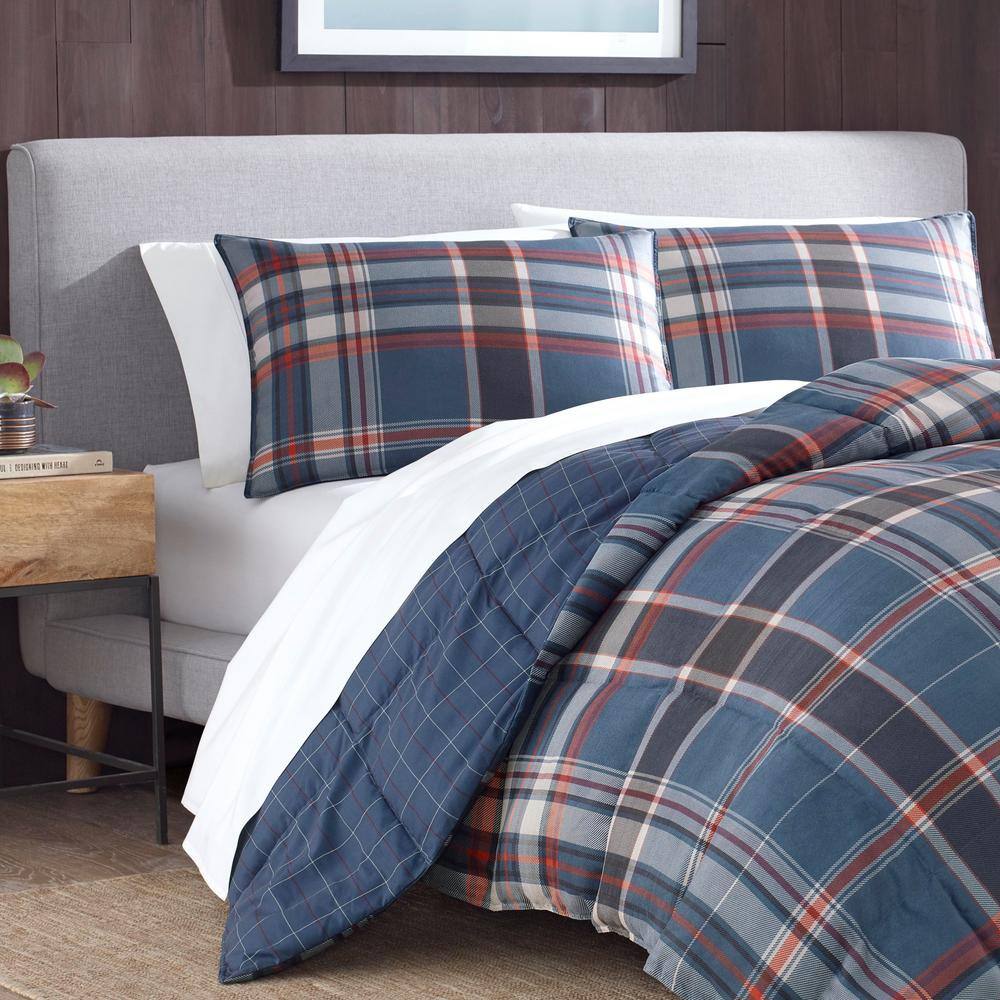 Shasta Lake 2-Piece Blue Plaid Micro Suede Twin Comforter Set