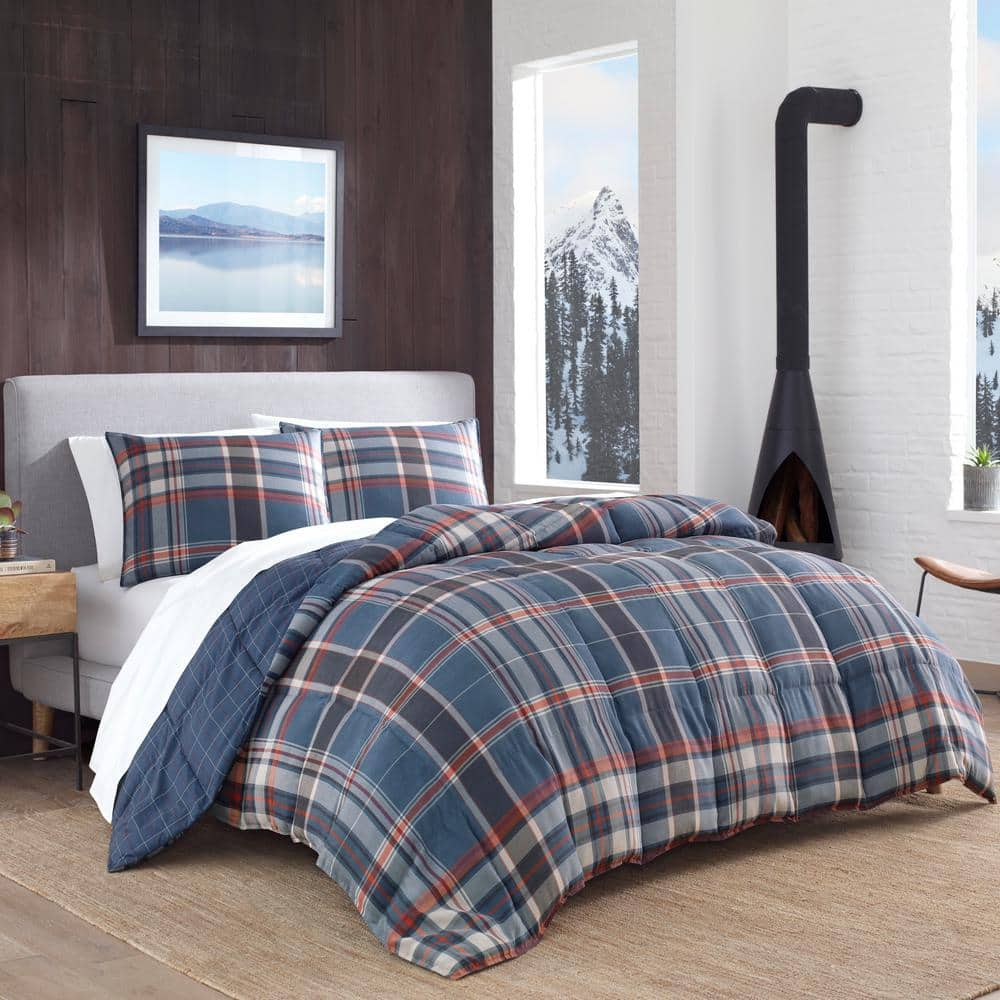 Shasta Lake 2-Piece Blue Plaid Micro Suede Twin Comforter Set