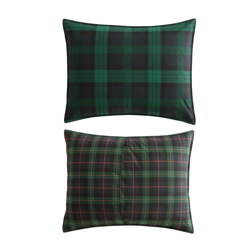 Woodland Tartan 3-Piece Green Plaid Cotton Full/Queen Comforter Set