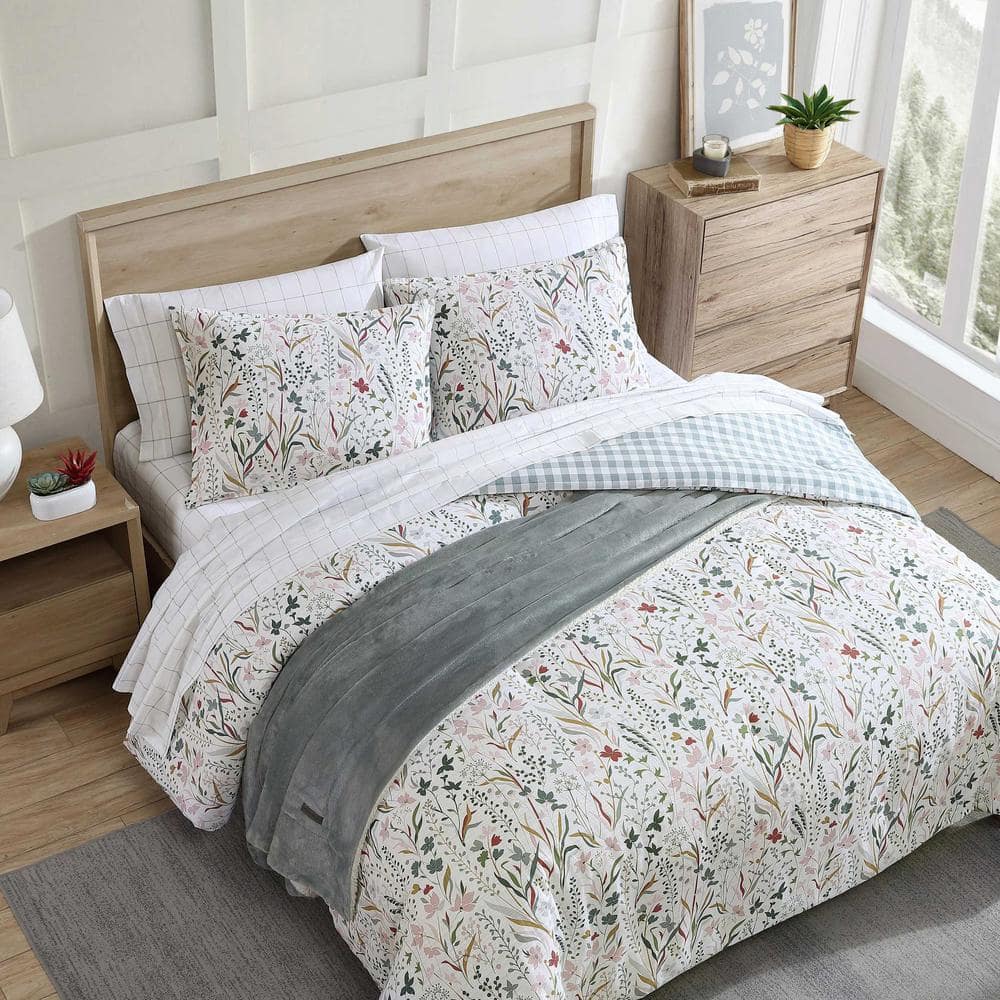 Woodland Forest White/Grey/Pink 2-Piece Cotton Twin Reversible Comforter Sham Set