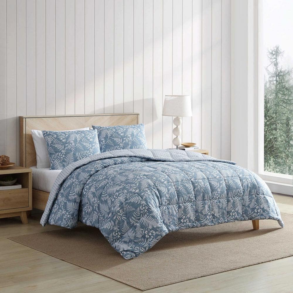 Fern Garden Blue 3-Piece Microfiber King Reversible Comforter Sham Set