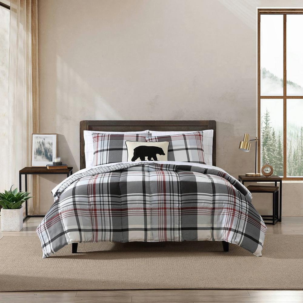 Normandy Plaid 3-Piece Black Microfiber King Duvet Set