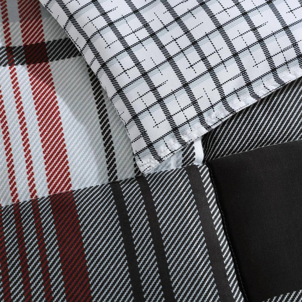 Normandy Plaid 3-Piece Black Microfiber King Duvet Set