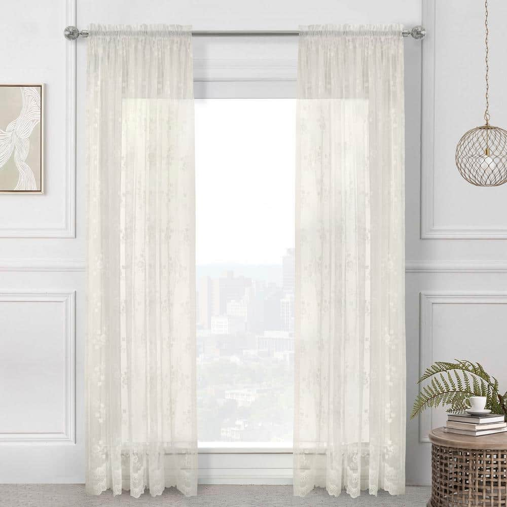 Mona Lisa Eggshell Lace – 56 in. W x 72 in. L Rod Pocket Curtain Panel