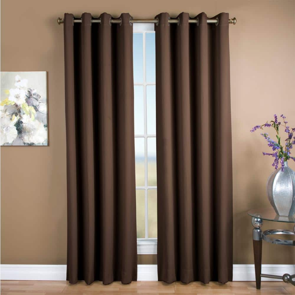 Espresso Polyester Solid 56 in. W x 84 in. L Grommet Blackout Curtain