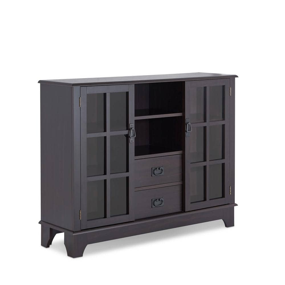 6-Shelf Espresso Glass Door Storage Cabinet with Open Space and 2-Drawer