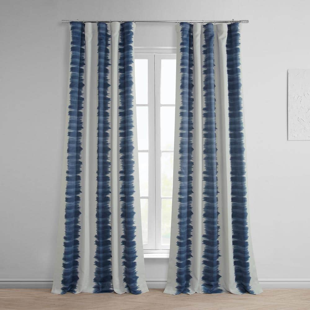 Flambe Blue Striped Room Darkening Curtain – 50 in. W x 108 in. L Rod Pocket with Back Tab Single Curtain Panel