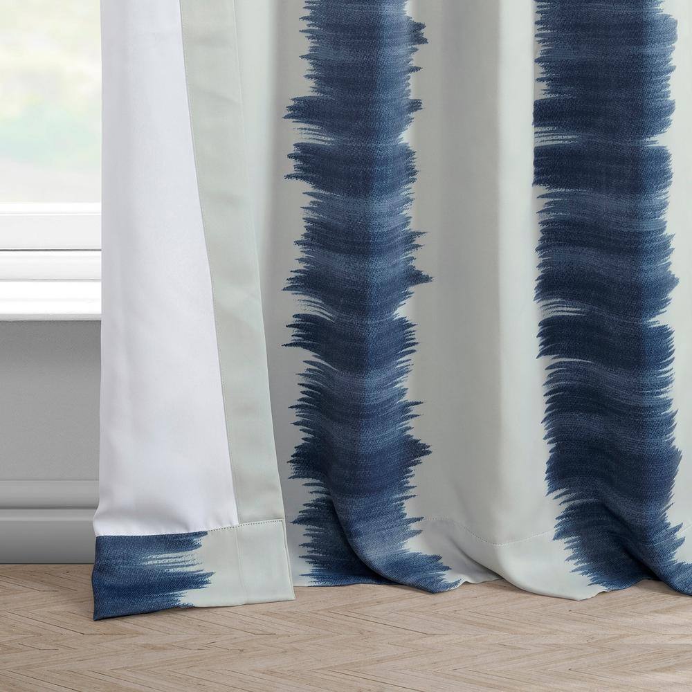 Flambe Blue Striped Room Darkening Curtain – 50 in. W x 120 in. L Rod Pocket with Back Tab Single Curtain Panel