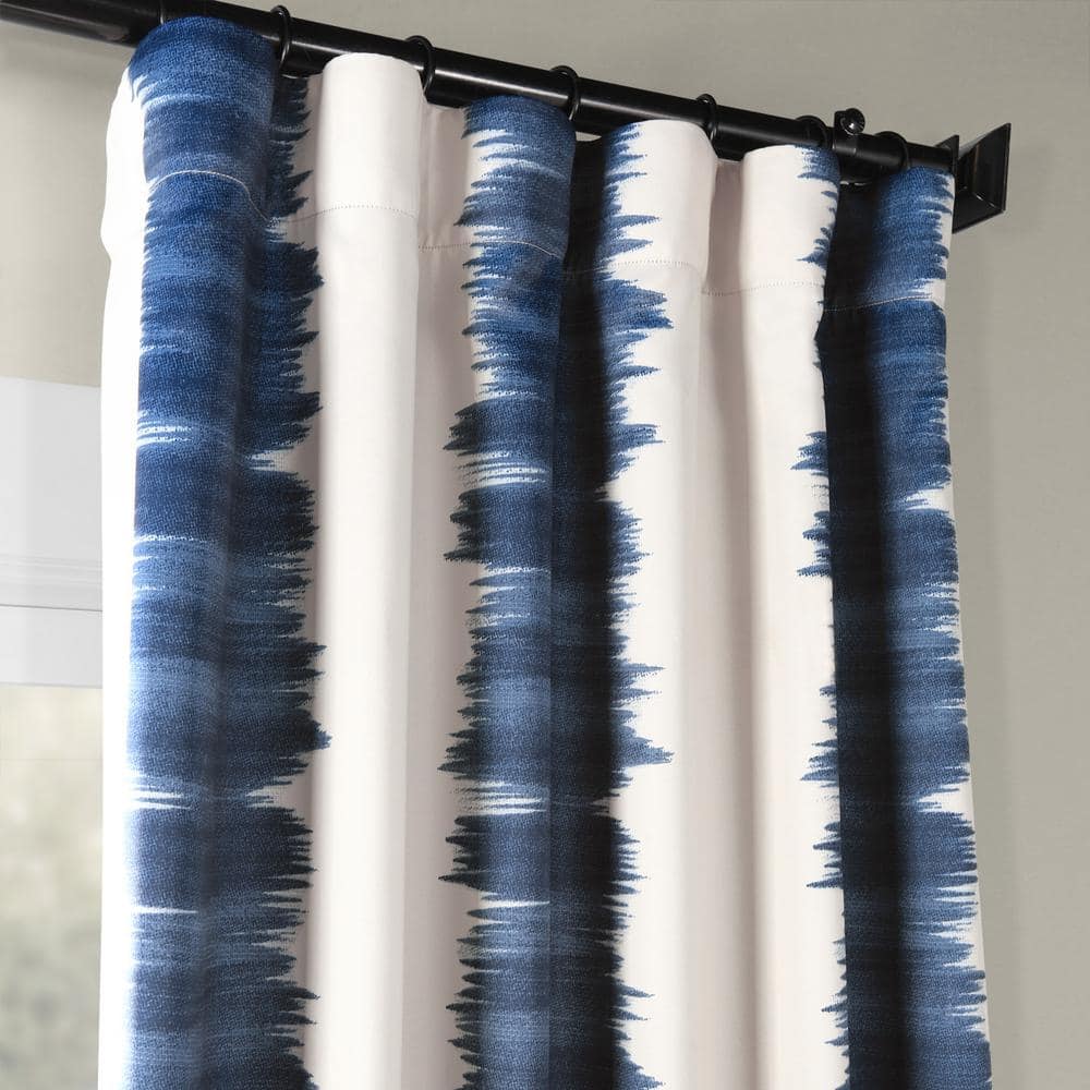 Flambe Blue Striped Room Darkening Curtain – 50 in. W x 120 in. L Rod Pocket with Back Tab Single Curtain Panel