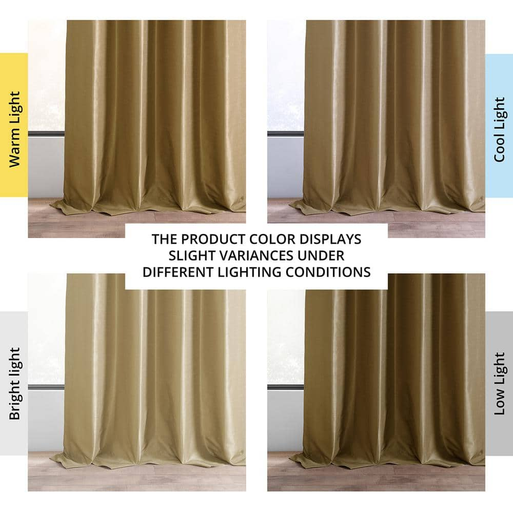 Flax Gold Ruched Vintage Textured Faux Dupioni Silk Room Darkening Curtain – 50 in. W x 96 in. L (1 Panel)