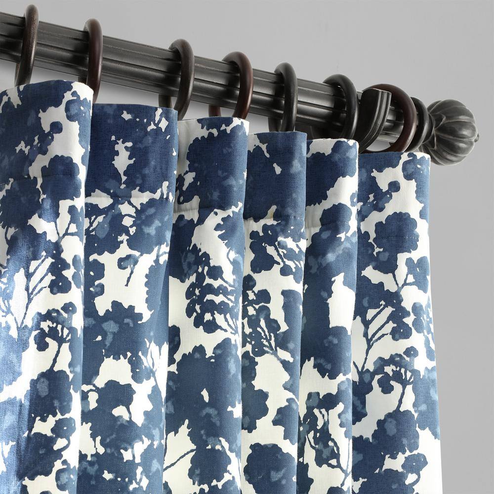 Fleur Blue Floral Rod Pocket Room Darkening Curtain – 50 in. W x 96 in. L (1 Panel)