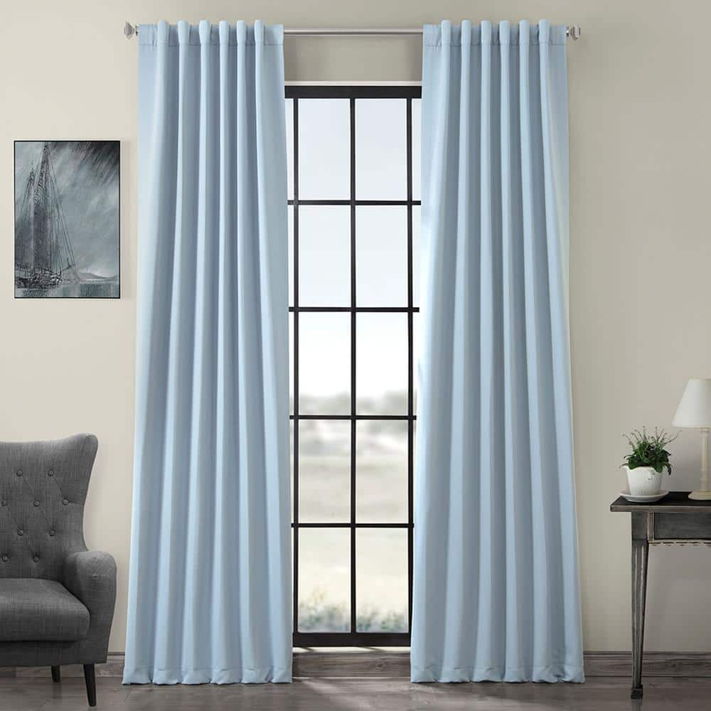 Frosted Blue Polyester Room Darkening Curtain – 50 in. W x 84 in. L Rod Pocket with Back Tab Single Curtain Panel