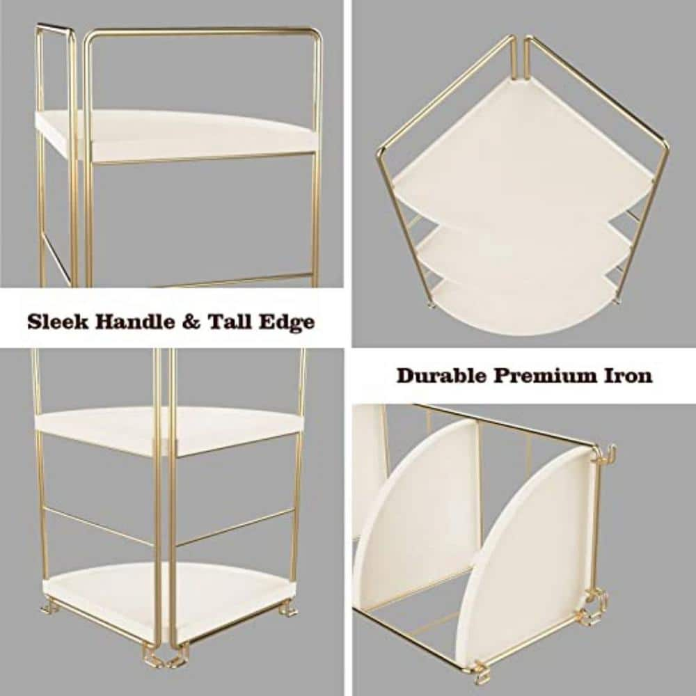 2 Tier Gold Kitchen Spice Rack – Corner Bathroom Shelf – Kitchen Triangle Storage Rack – Upright Rack