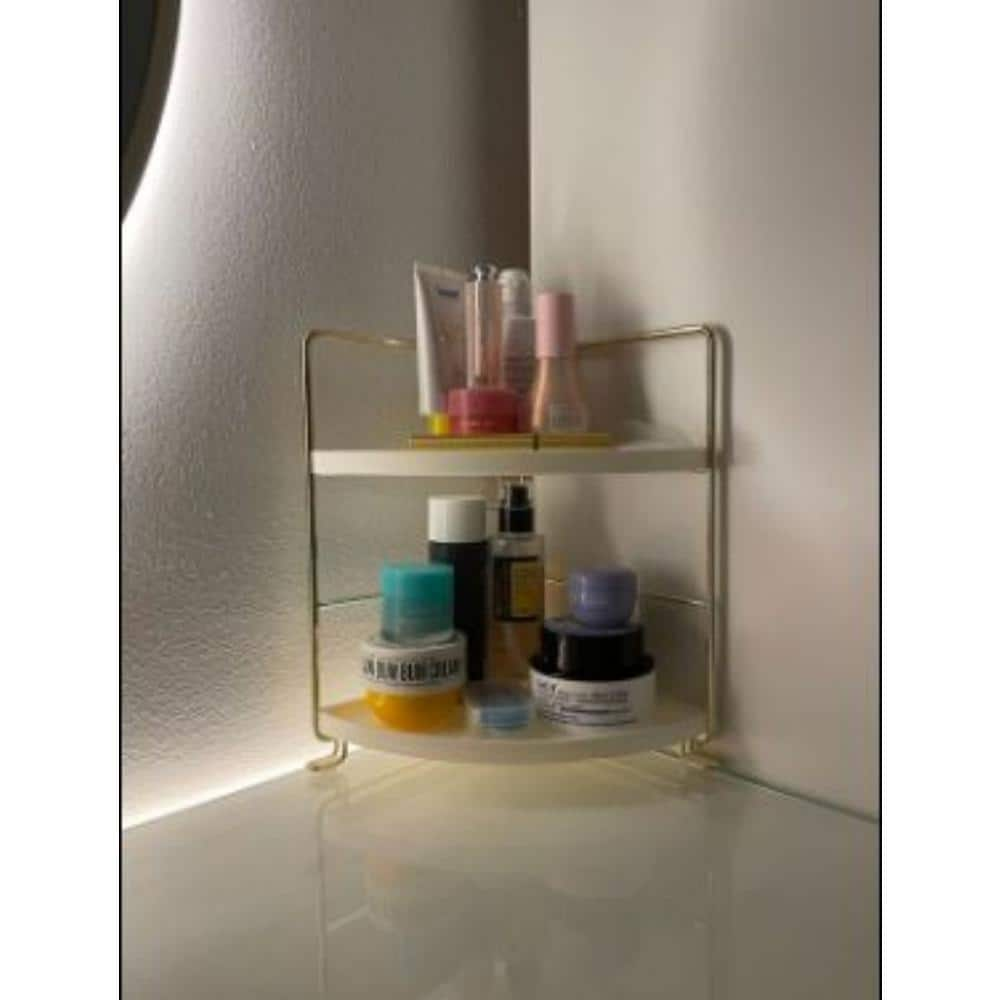 2 Tier Gold Kitchen Spice Rack – Corner Bathroom Shelf – Kitchen Triangle Storage Rack – Upright Rack