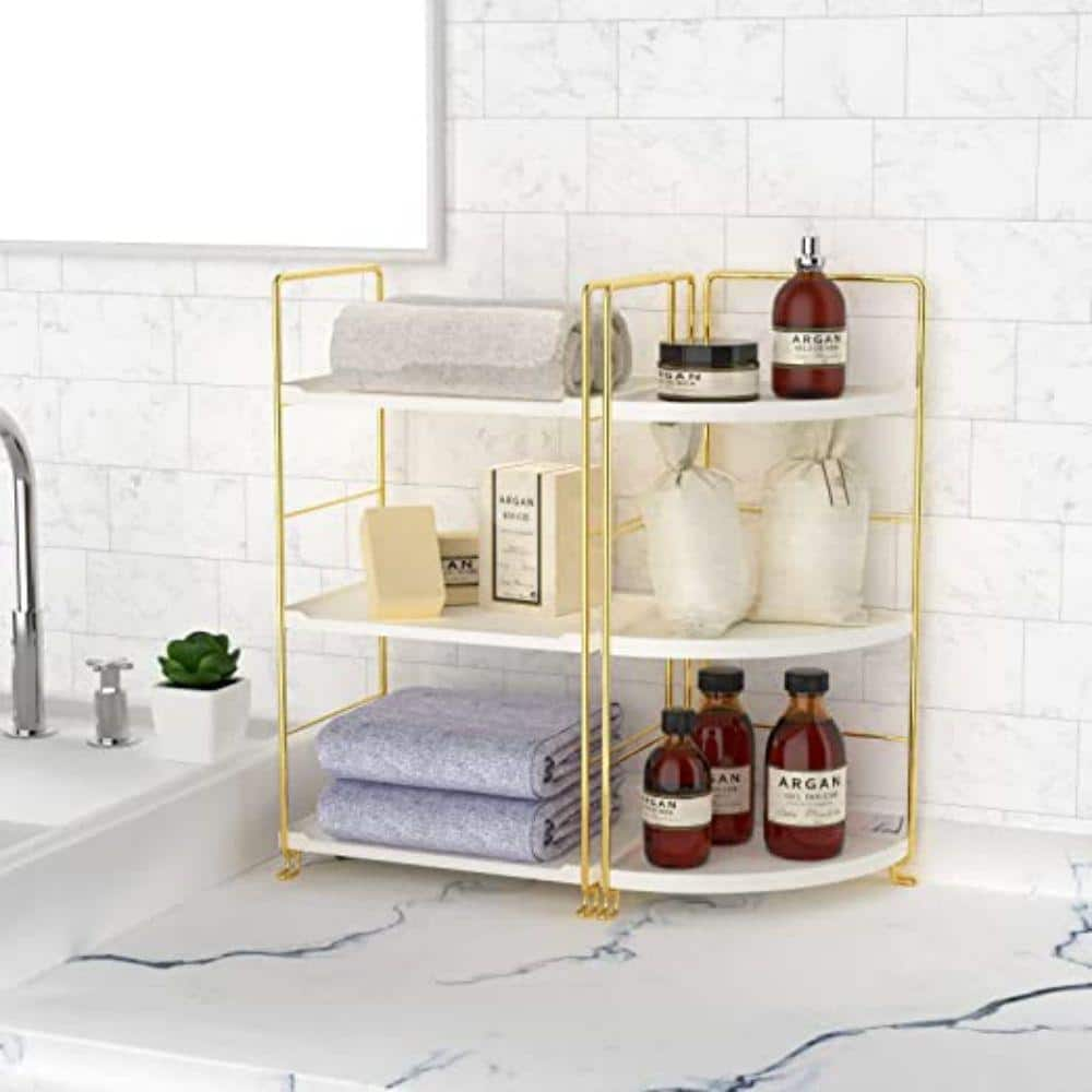 3 Tier Gold Kitchen Condiment Rack, Upright Rack, Triangle Bathroom Countertop Storage Rack, Cosmetic Organizer