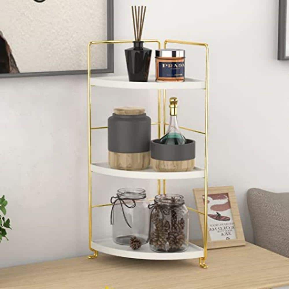 3 Tier Gold Kitchen Condiment Rack, Upright Rack, Triangle Bathroom Countertop Storage Rack, Cosmetic Organizer