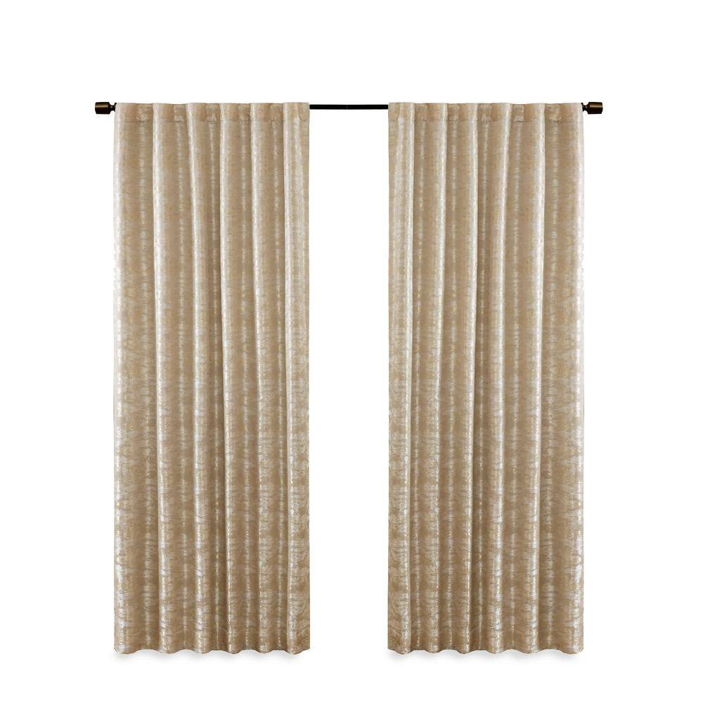 Odessa Gold Marble Jacquard 50 in. W x 95 in. L Total Blackout Panel Rod Pocket/Back Tab Window Curtain