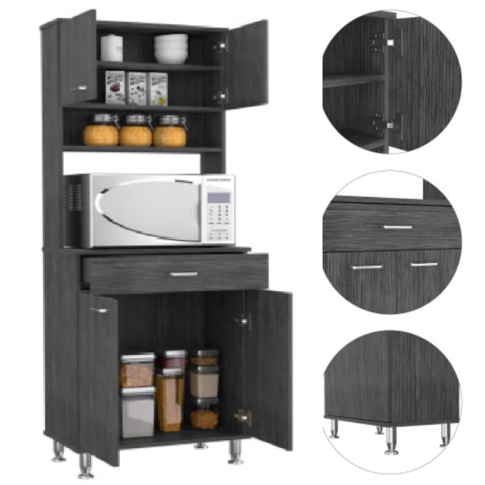 Gray 60 in. Kitchen Pantry Storage Cabinet with Countertop