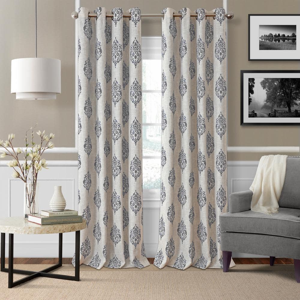 Gray Medallion Blackout Curtain – 52 in. W x 84 in. L