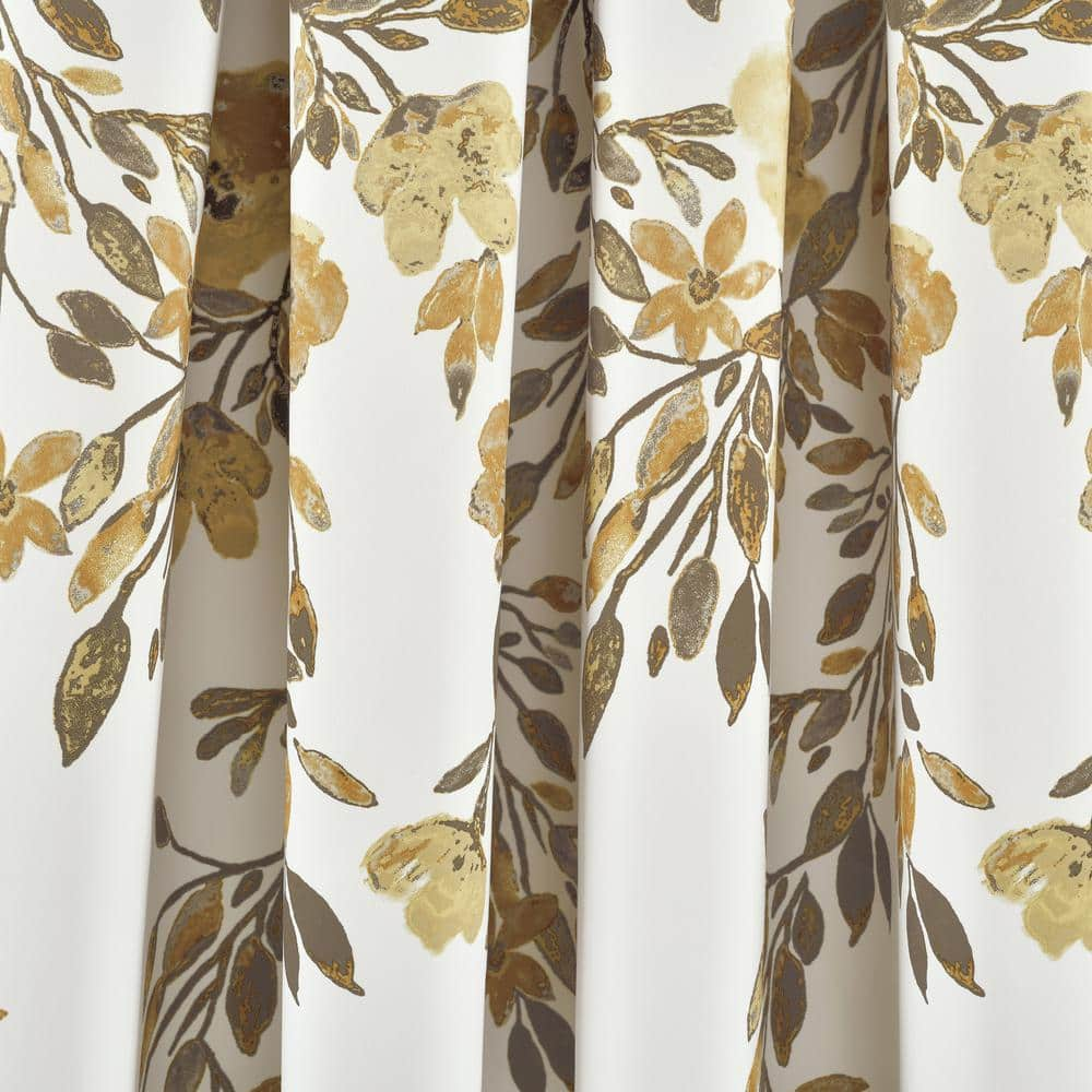 Neutral/Gray Floral Rod Pocket Light Filtering Curtain 52 in. W x 84 in. L (Set of 2)