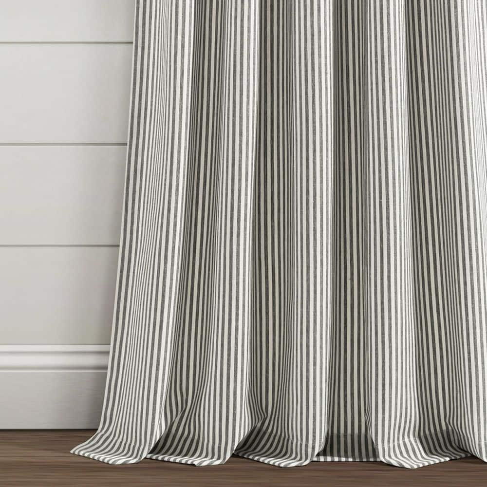 Farmhouse Vintage 40 in. W x 95 in. L Stripe Yarn Dyed Cotton Back Tab/Rod Pocket Window Curtain Panels in Gray Set